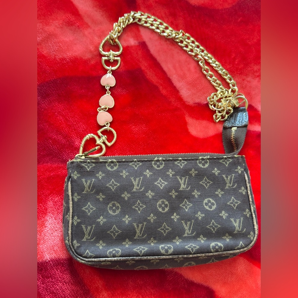 LV Ebene Mini Pouch with Chain and Heart Extender